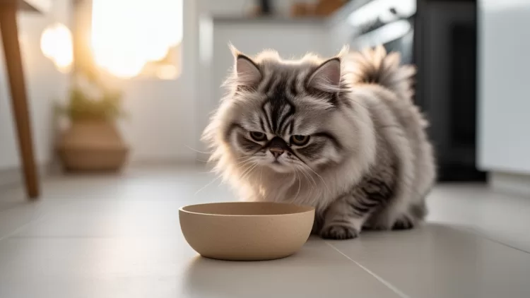Gato se alimentando em um comedouro biodegradável de bambu antibacteriano.